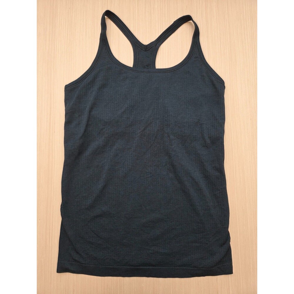 Lululemon Women's 12 Ebb to Street Tank Top Navy Blue Ribbed Built In Bra W1AX1S